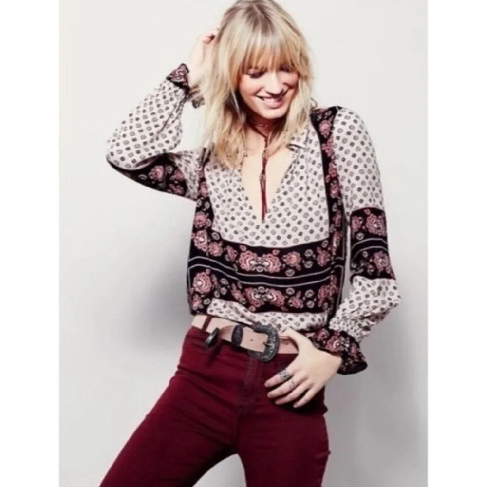 Free People Relaxed Fit Printed Boho Blouse - Picture 2 of 16